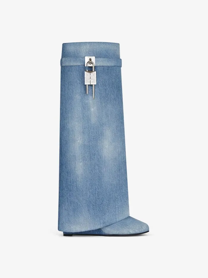 Women Shark Lock Givenchy Shark Lock Boots In Washed Denim Medium Blue