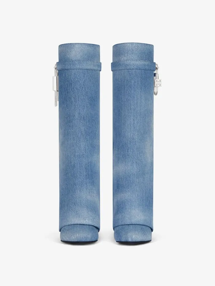 Women Shark Lock Givenchy Shark Lock Boots In Washed Denim Medium Blue Women Shark Lock Givenchy Shark Lock Boots In Washed Denim Medium Blue