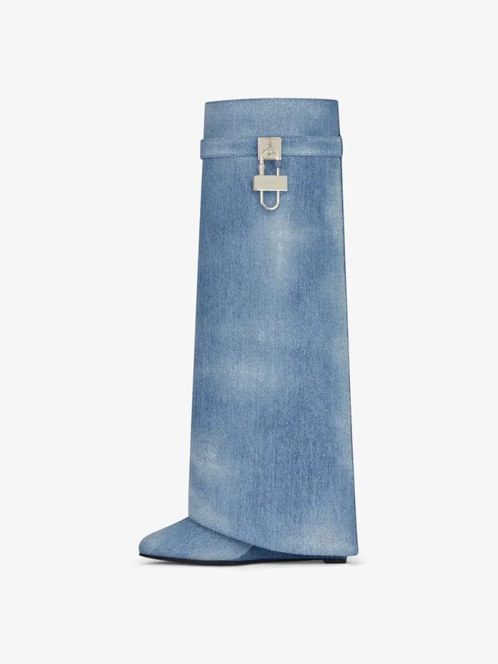 Women Shark Lock Givenchy Shark Lock Boots In Washed Denim Medium Blue Women Shark Lock Givenchy Shark Lock Boots In Washed Denim Medium Blue