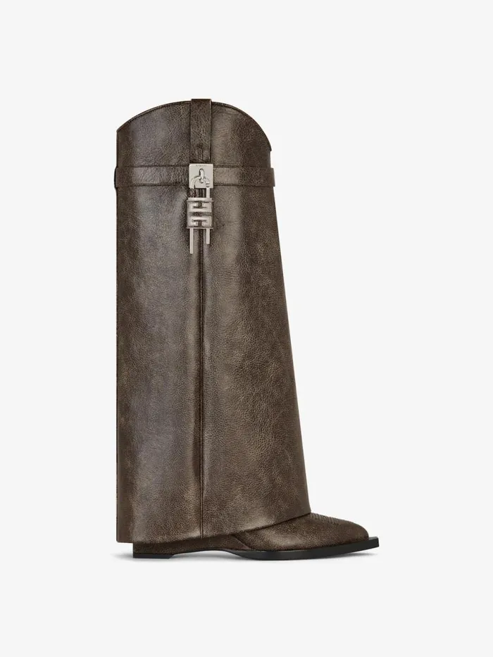 Women Shark Lock Givenchy Shark Lock Cowboy Boots In Leather Walnut Brown