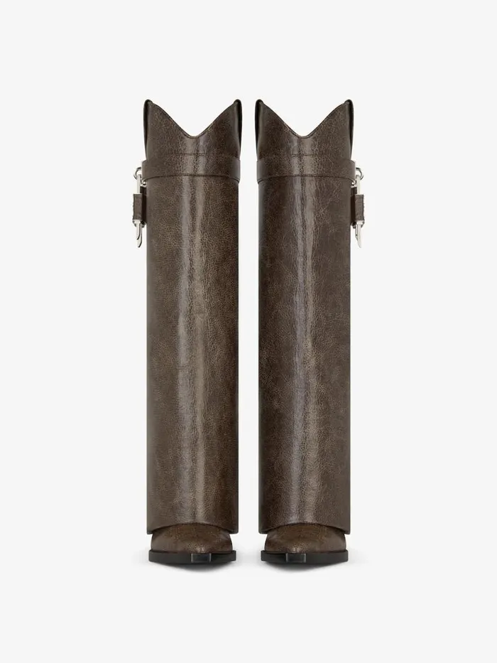 Women Shark Lock Givenchy Shark Lock Cowboy Boots In Leather Walnut Brown