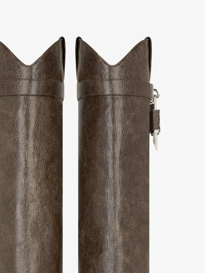 Women Shark Lock Givenchy Shark Lock Cowboy Boots In Leather Walnut Brown
