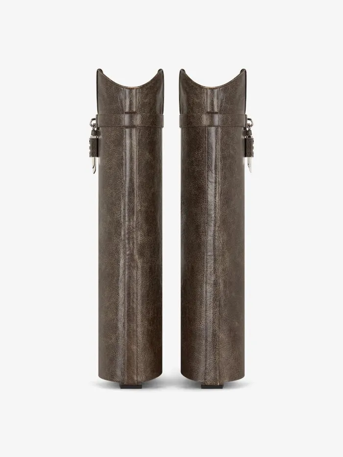 Women Shark Lock Givenchy Shark Lock Cowboy Boots In Leather Walnut Brown