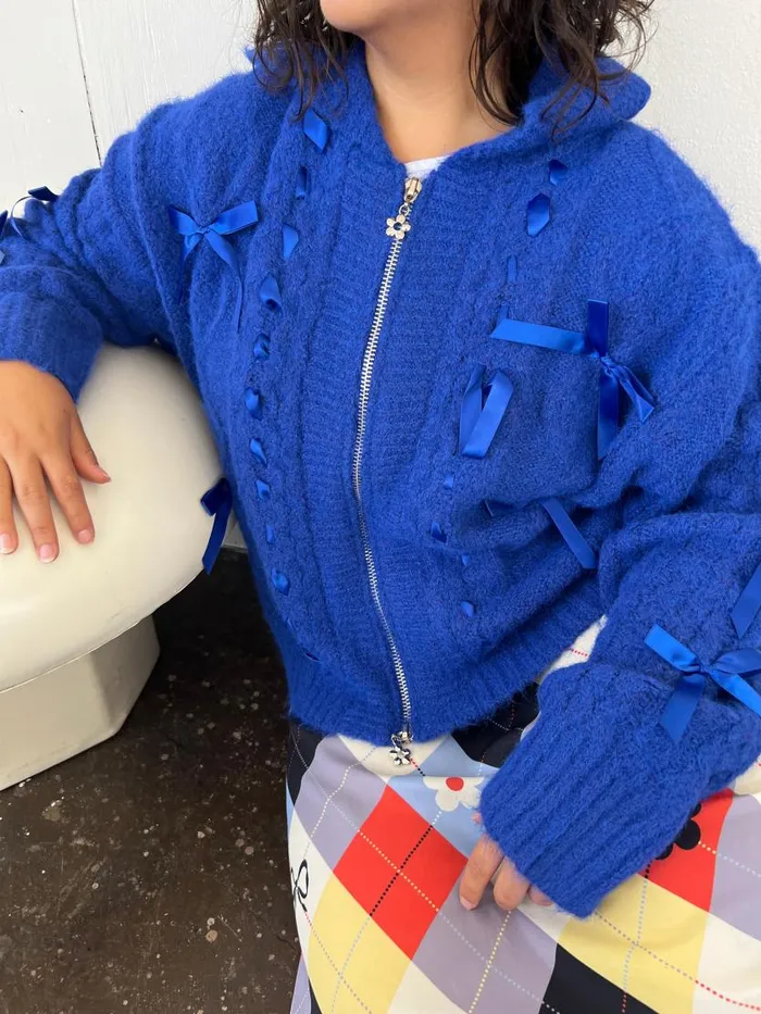 Women Shelby Bow Zip Up Cobalt Lisa Says Gah Tops