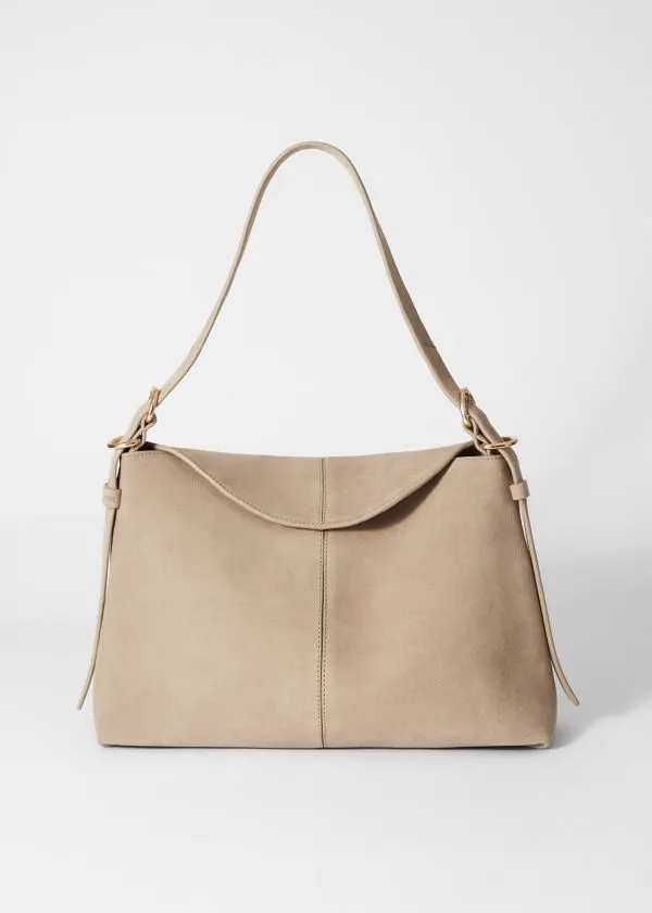Women Shoulder Bags and Other Stories Large Leather Shoulder Bag Beige Suede