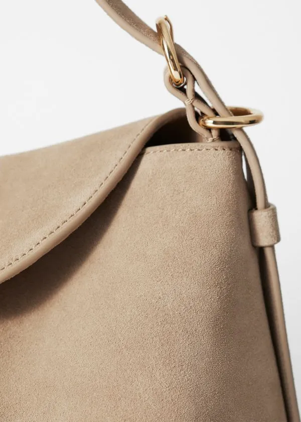 Women Shoulder Bags and Other Stories Large Leather Shoulder Bag Beige Suede
