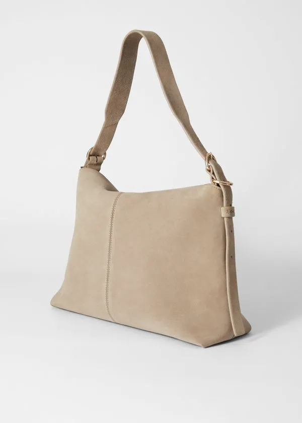 Women Shoulder Bags and Other Stories Large Leather Shoulder Bag Beige Suede