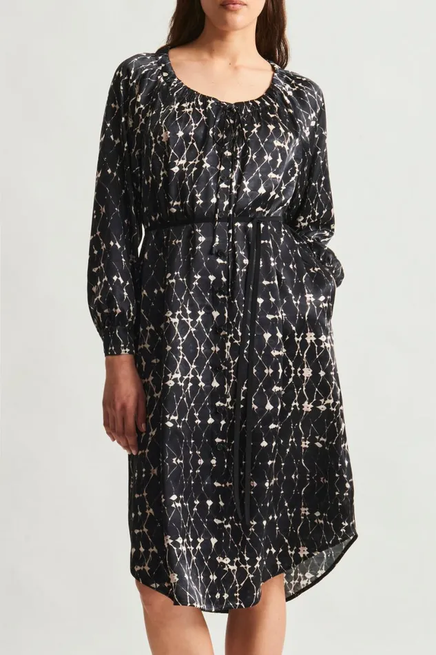 Women Silk Charmeuse Diamond Charcoal Masai Midi Dress Raquel Allegra Dresses
