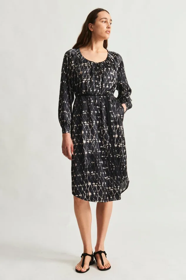 Women Silk Charmeuse Diamond Charcoal Masai Midi Dress Raquel Allegra Dresses