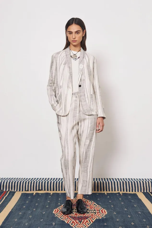 Women Silk Linen Dirty White Black Print Jai Jacket Raquel Allegra Jackets