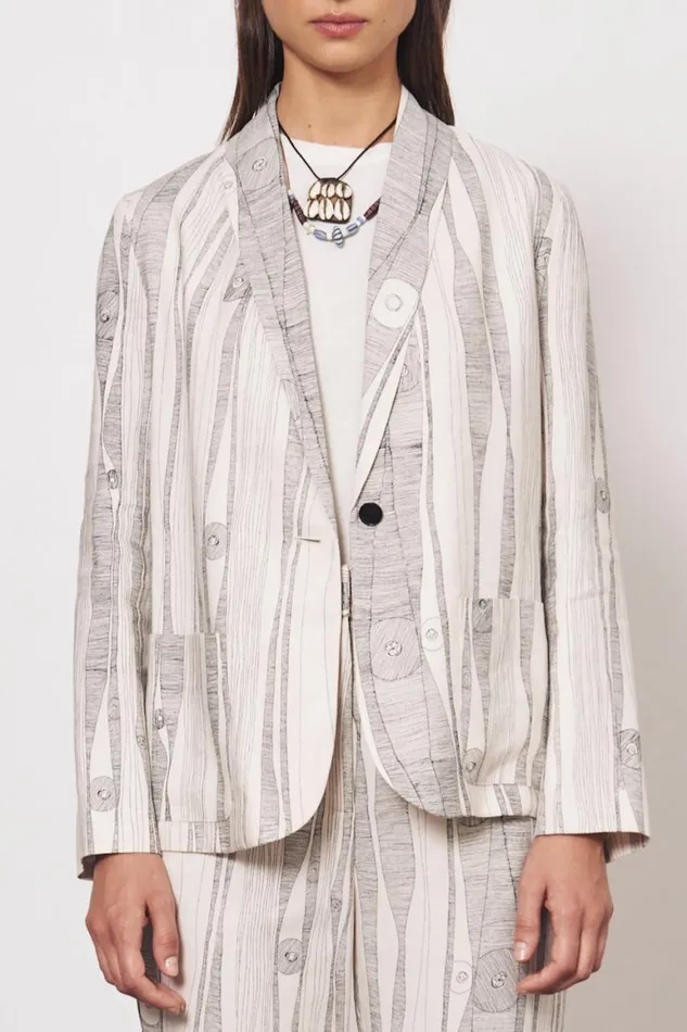 Women Silk Linen Dirty White Black Print Jai Jacket Raquel Allegra Jackets