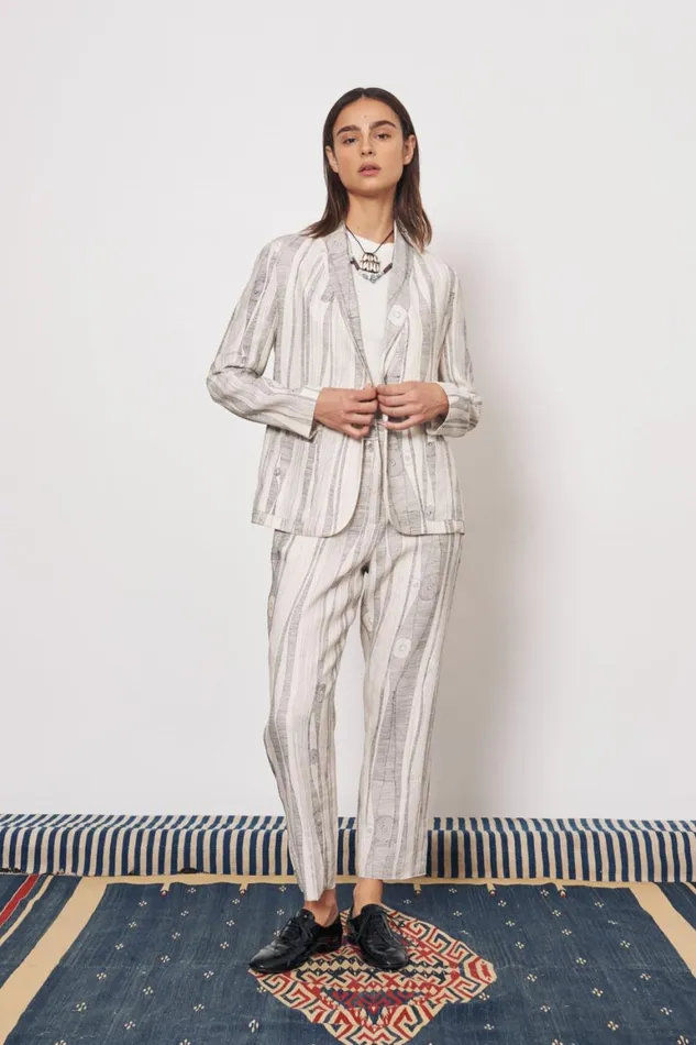 Women Silk Linen Dirty White Black Print Jai Jacket Raquel Allegra Jackets