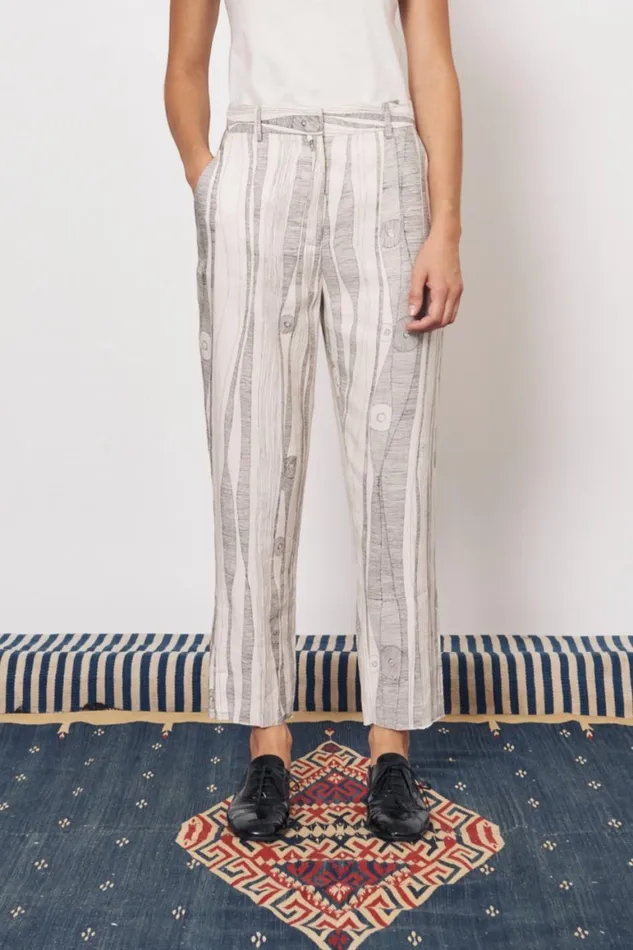 Women Silk Linen Dirty White Black Print Narobi Pant Raquel Allegra Bottoms
