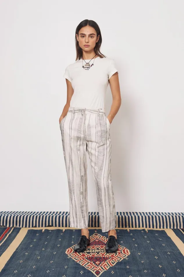 Women Silk Linen Dirty White Black Print Narobi Pant Raquel Allegra Bottoms
