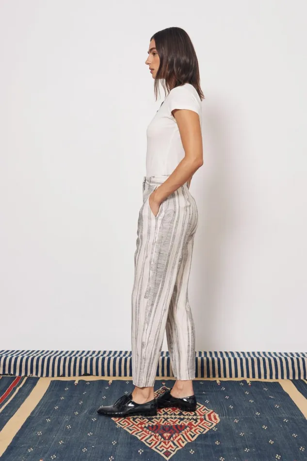Women Silk Linen Dirty White Black Print Narobi Pant Raquel Allegra Bottoms