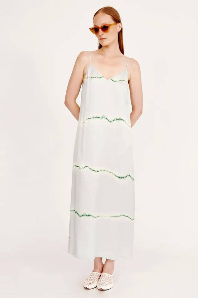 Women Silk Print Ice Blue And Jade Normandie Maxi Dress Raquel Allegra Dresses