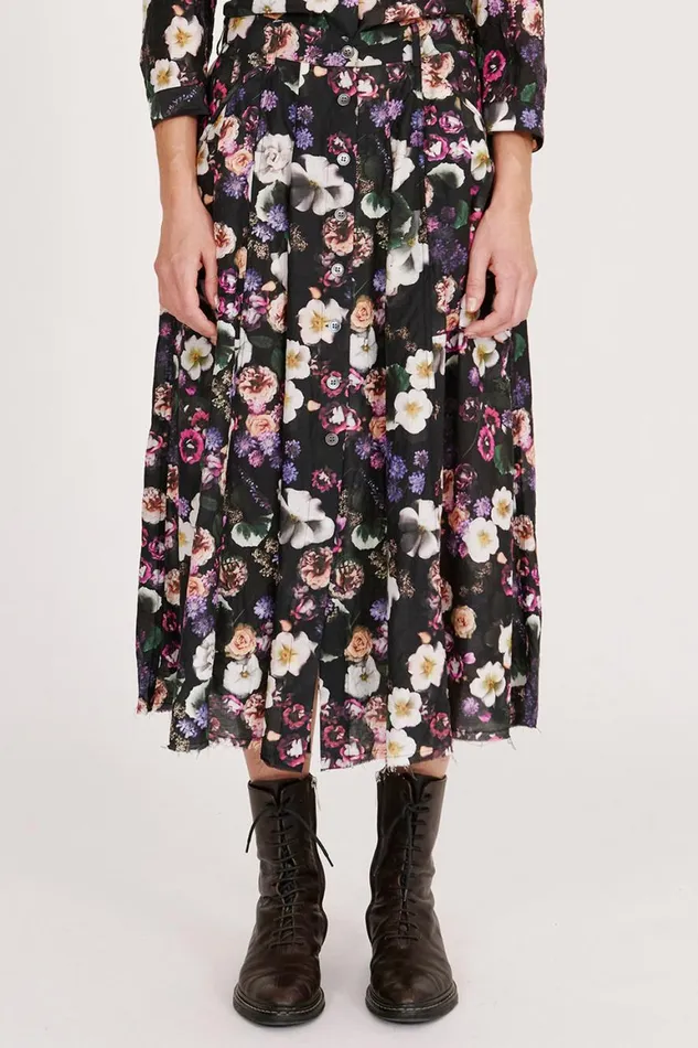 Women Silk Voile Black Floral Franklin Skirt Raquel Allegra Bottoms