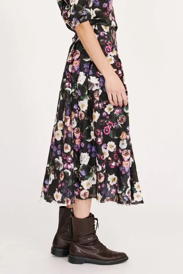 Women Silk Voile Black Floral Franklin Skirt Raquel Allegra Bottoms