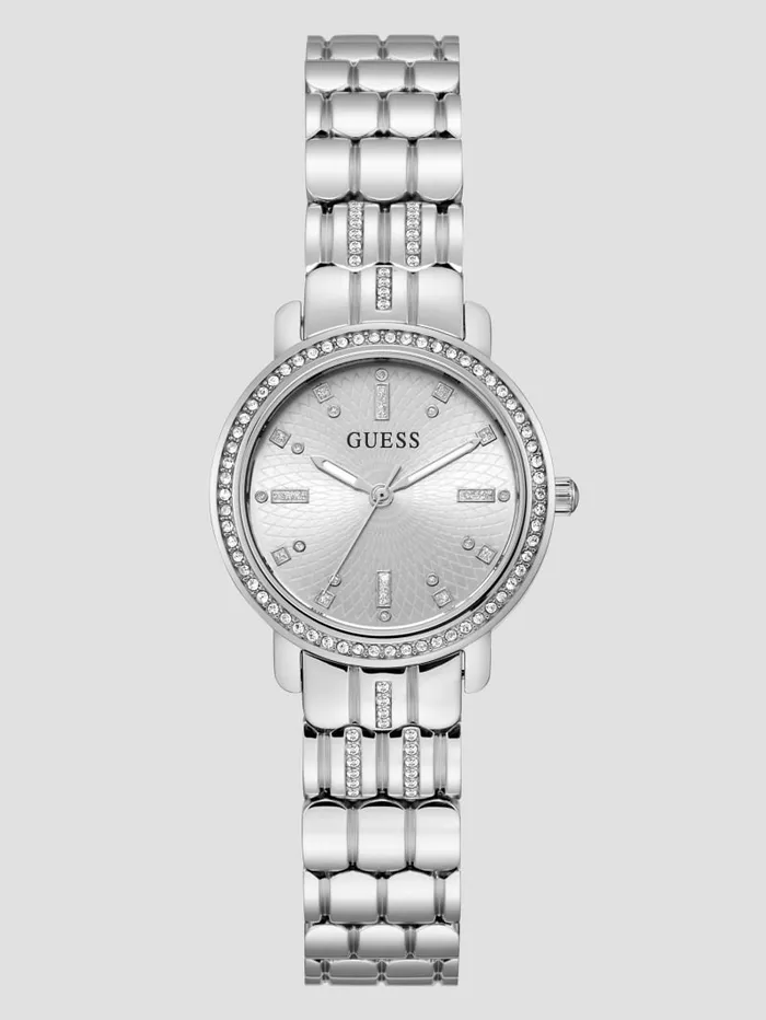 Women SilverTone Crystal Analog Watch Silver Watches GUESS