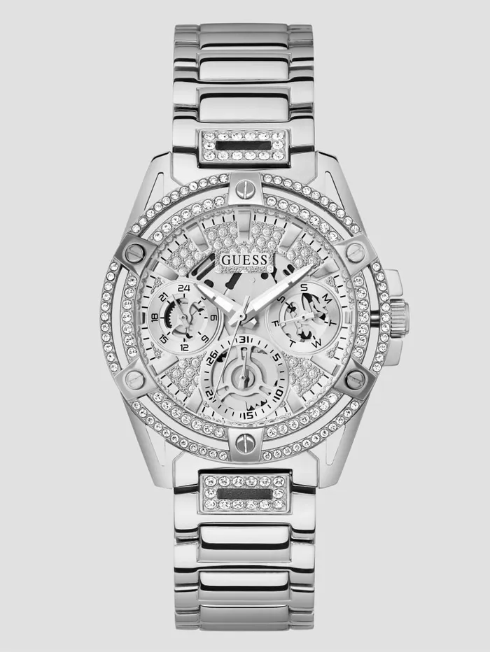 Women SilverTone Rhinestone CutThrough Watch Silver Watches GUESS