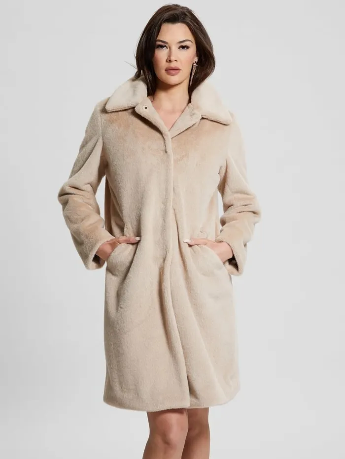 Women Simmone FauxFur Coat Foamy Taupe Multi Jackets and Coats GUESS Women Simmone FauxFur Coat Foamy Taupe Multi Jackets and Coats GUESS