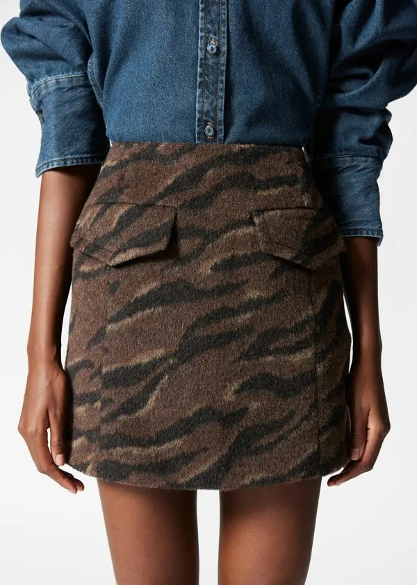Women Skirts and Other Stories FlapPocket Mini Skirt Brown Tiger Stripe