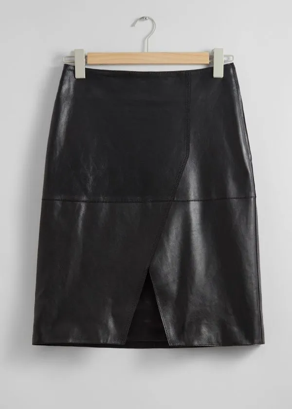 Women Skirts and Other Stories SlitDetailed Leather Mini Skirt Black