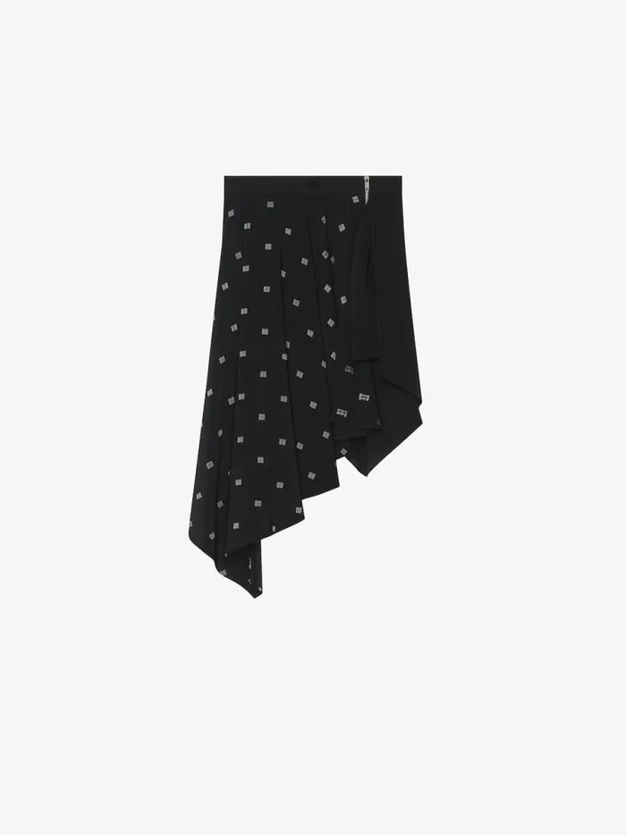 Women Skirts Givenchy Asymetric Skirt In 4G Silk Blacksilvery