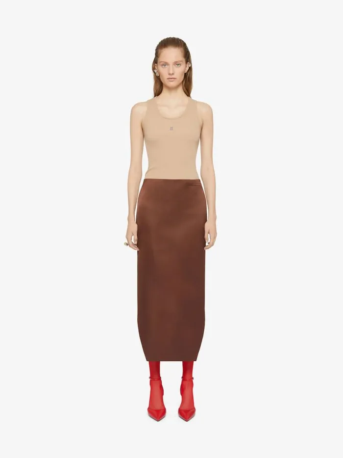 Women Skirts Givenchy Asymmetric Skirt In Silk Satin Duchesse Moka Brown