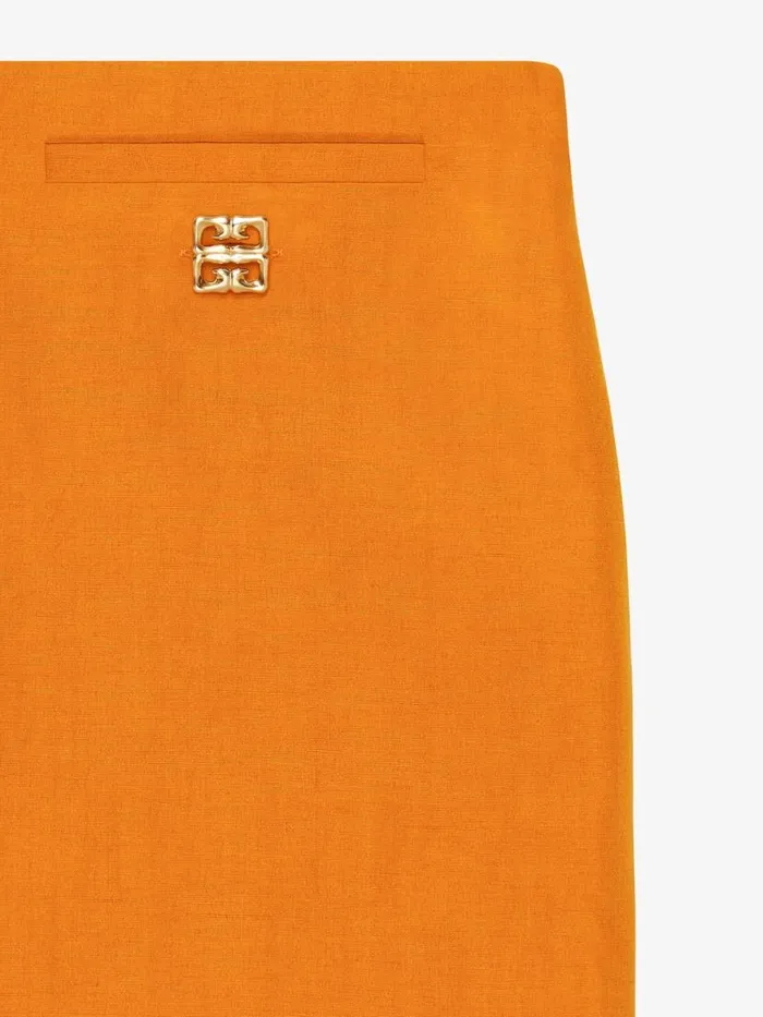 Women Skirts Givenchy Mini Skirt In Linen And Silk With 4G Liquid Detail Dark Orange