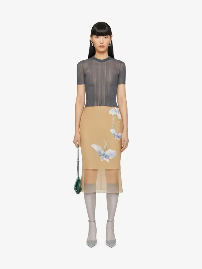 Women Skirts Givenchy Skirt In Floral Dvor Satin Beigeblue