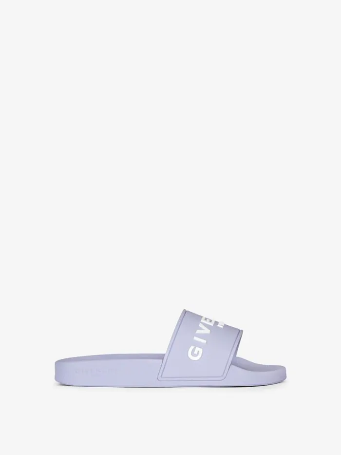 Women Slides and Sandals Givenchy Slide Flat Sandals In Rubber Lavender