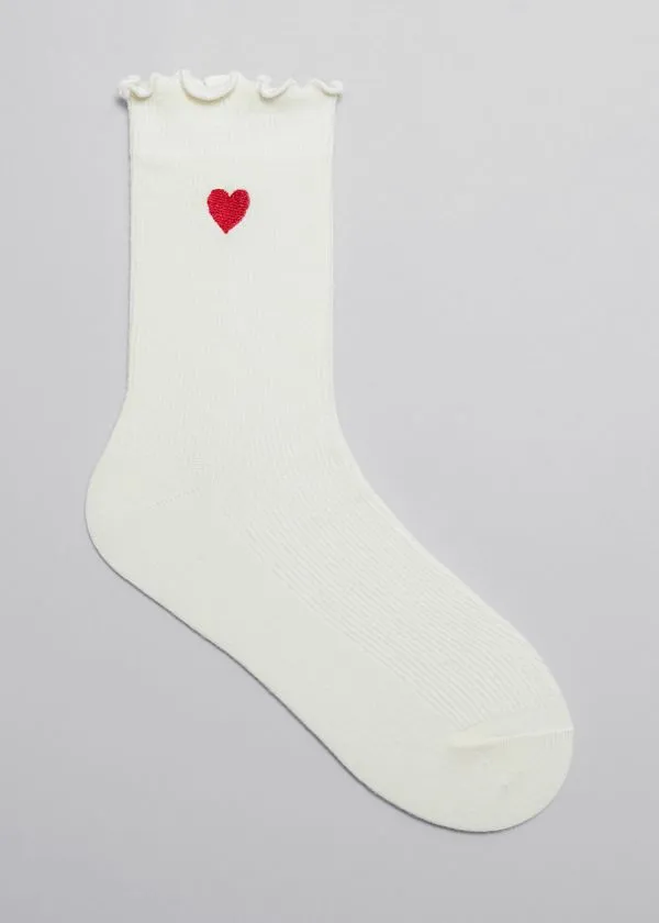 Women Socks and Tights and Other Stories Embroidered Frill Socks Red Heart