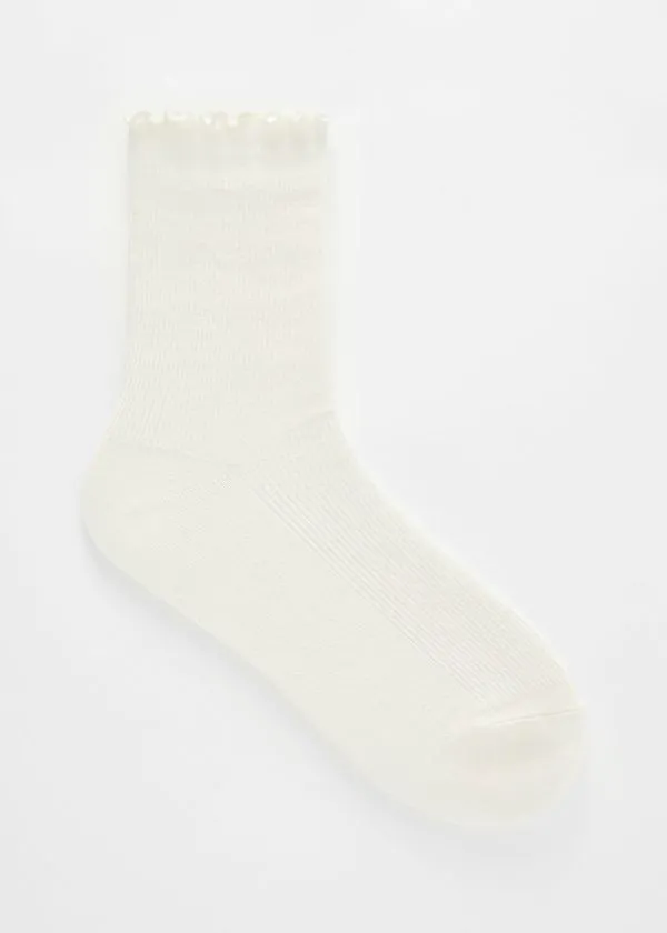 Women Socks and Tights and Other Stories Ribbed Frill Socks White