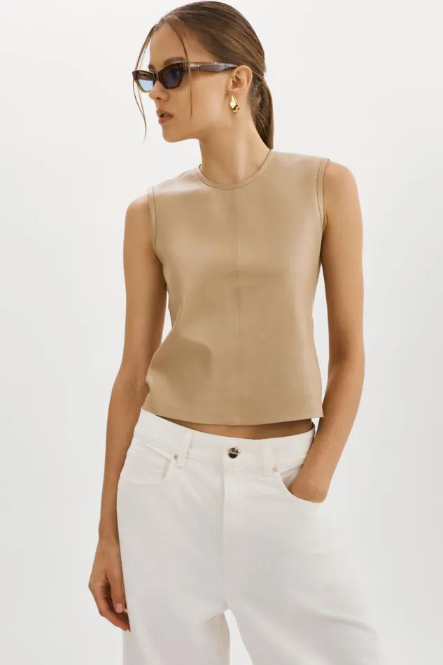 Women SOFIA Leather Shell Top Wheat LAMARQUE Tops