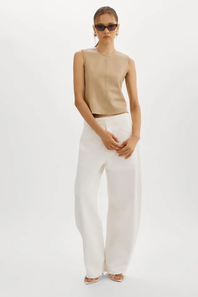 Women SOFIA Leather Shell Top Wheat LAMARQUE Tops Women SOFIA Leather Shell Top Wheat LAMARQUE Tops