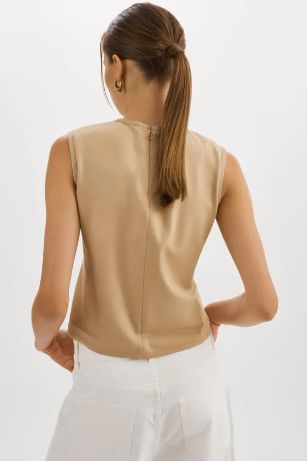Women SOFIA Leather Shell Top Wheat LAMARQUE Tops Women SOFIA Leather Shell Top Wheat LAMARQUE Tops