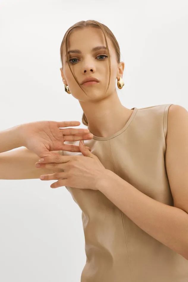 Women SOFIA Leather Shell Top Wheat LAMARQUE Tops Women SOFIA Leather Shell Top Wheat LAMARQUE Tops