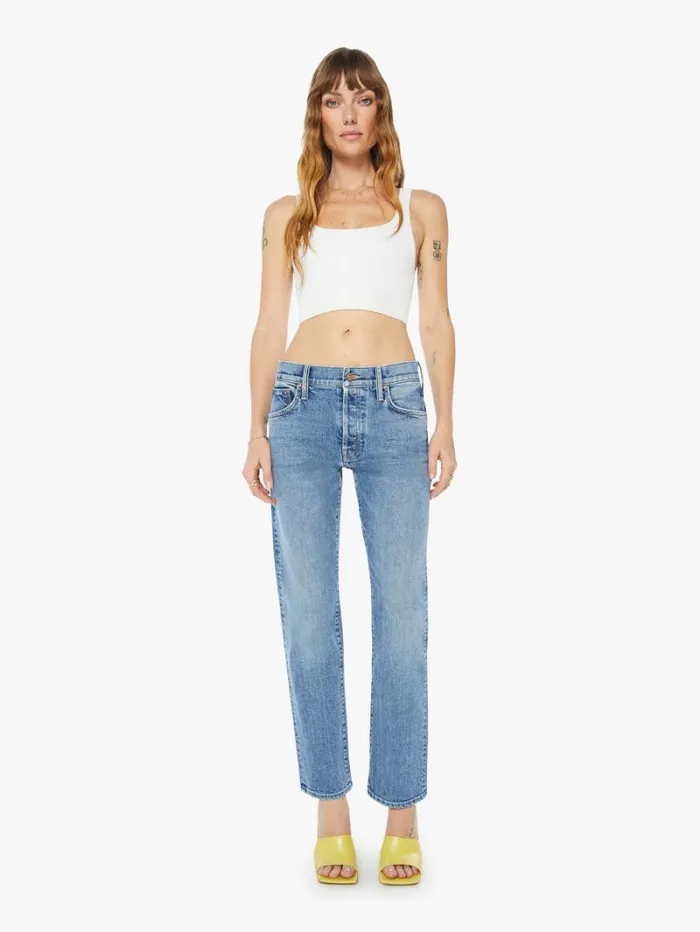 Women Straight Mother Denim The Mid Rise Hiker Hover Wash Penny For Your Thoughts