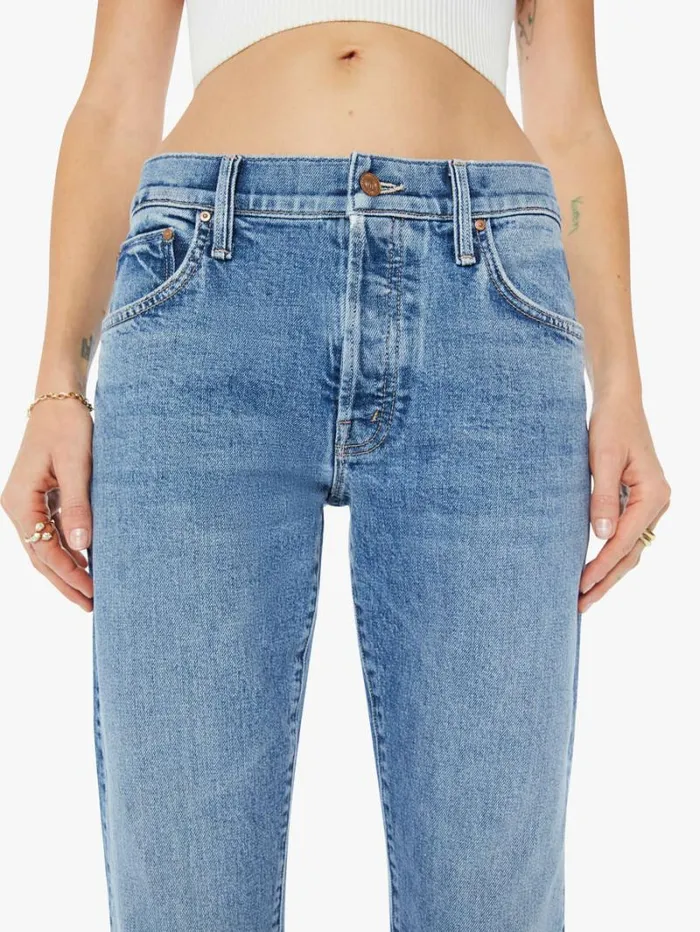 Women Straight Mother Denim The Mid Rise Hiker Hover Wash Penny For Your Thoughts
