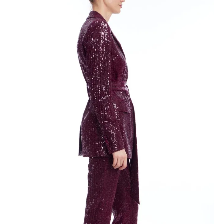 Women Suits Badgley Mischka Line Sequin Notch Lapel Jacket Brown
