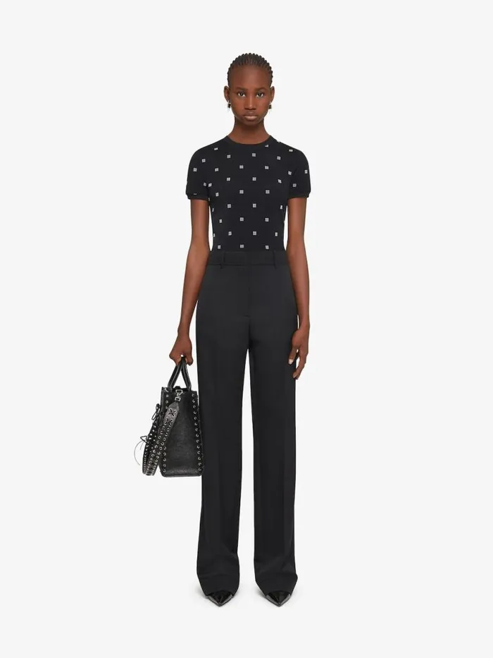 Women TShirts Givenchy Double Layered Slim Fit Tshirt In 4G Tulle Blackivory