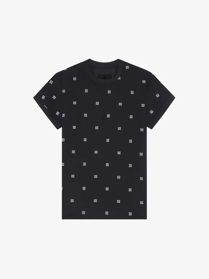 Women TShirts Givenchy Double Layered Slim Fit Tshirt In 4G Tulle Blackivory