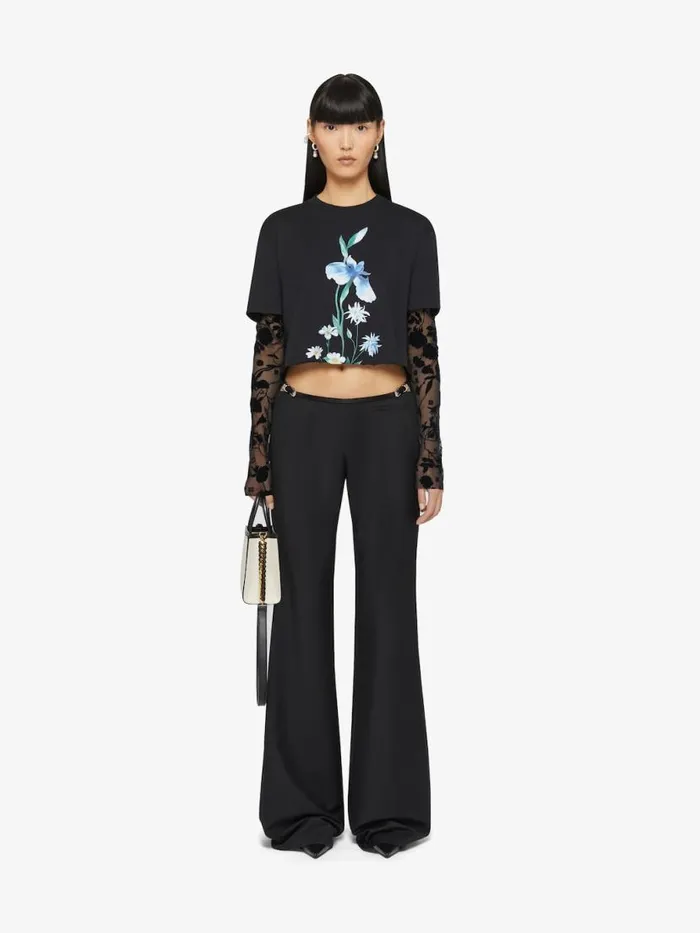 Women TShirts Givenchy Overlapped Cropped Tshirt In Cotton And Tulle Black