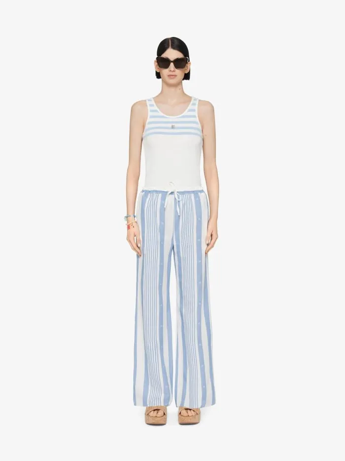 Women TShirts Givenchy Slim Fit Striped Tank Top In Cotton And 4G Detail Whitelight Blue