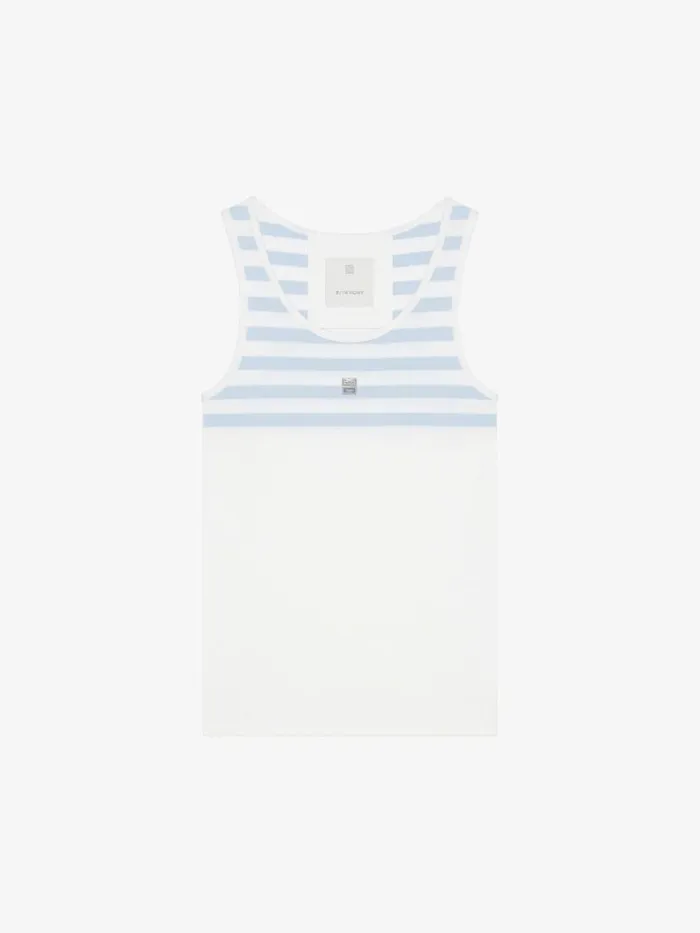 Women TShirts Givenchy Slim Fit Striped Tank Top In Cotton And 4G Detail Whitelight Blue