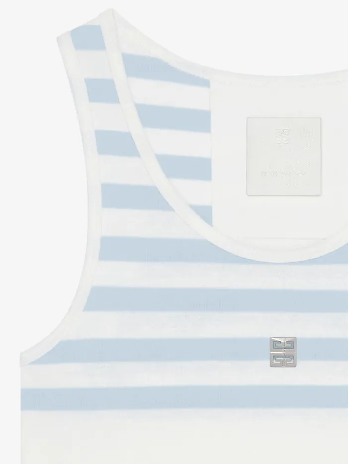 Women TShirts Givenchy Slim Fit Striped Tank Top In Cotton And 4G Detail Whitelight Blue