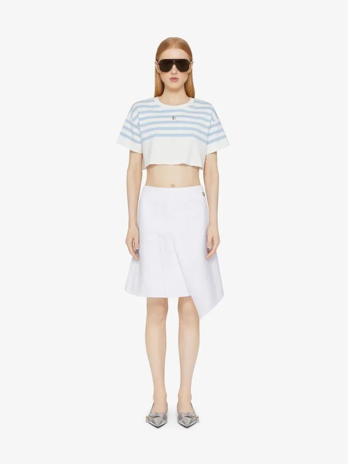 Women TShirts Givenchy Striped Cropped Tshirt In Cotton 4G Detail Whitelight Blue Women TShirts Givenchy Striped Cropped Tshirt In Cotton 4G Detail Whitelight Blue