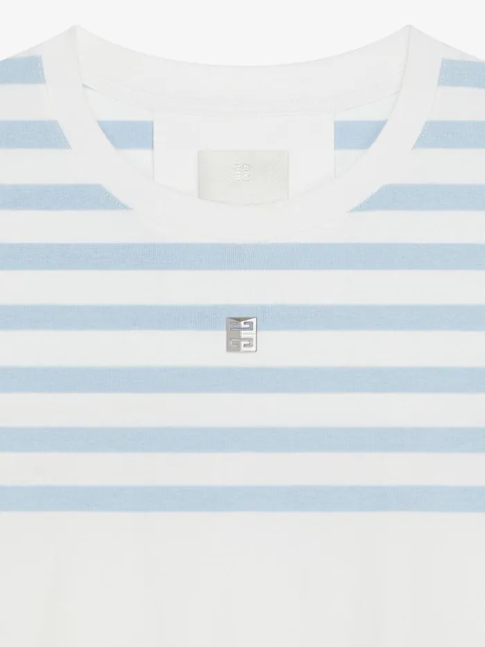 Women TShirts Givenchy Striped Cropped Tshirt In Cotton 4G Detail Whitelight Blue