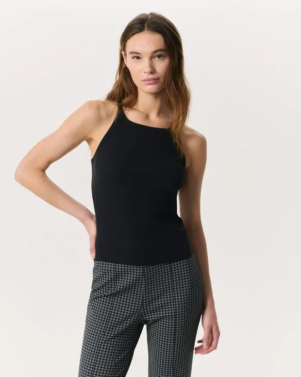 Women TShirts rag and bone Essential Rib String Tank BlackWhite